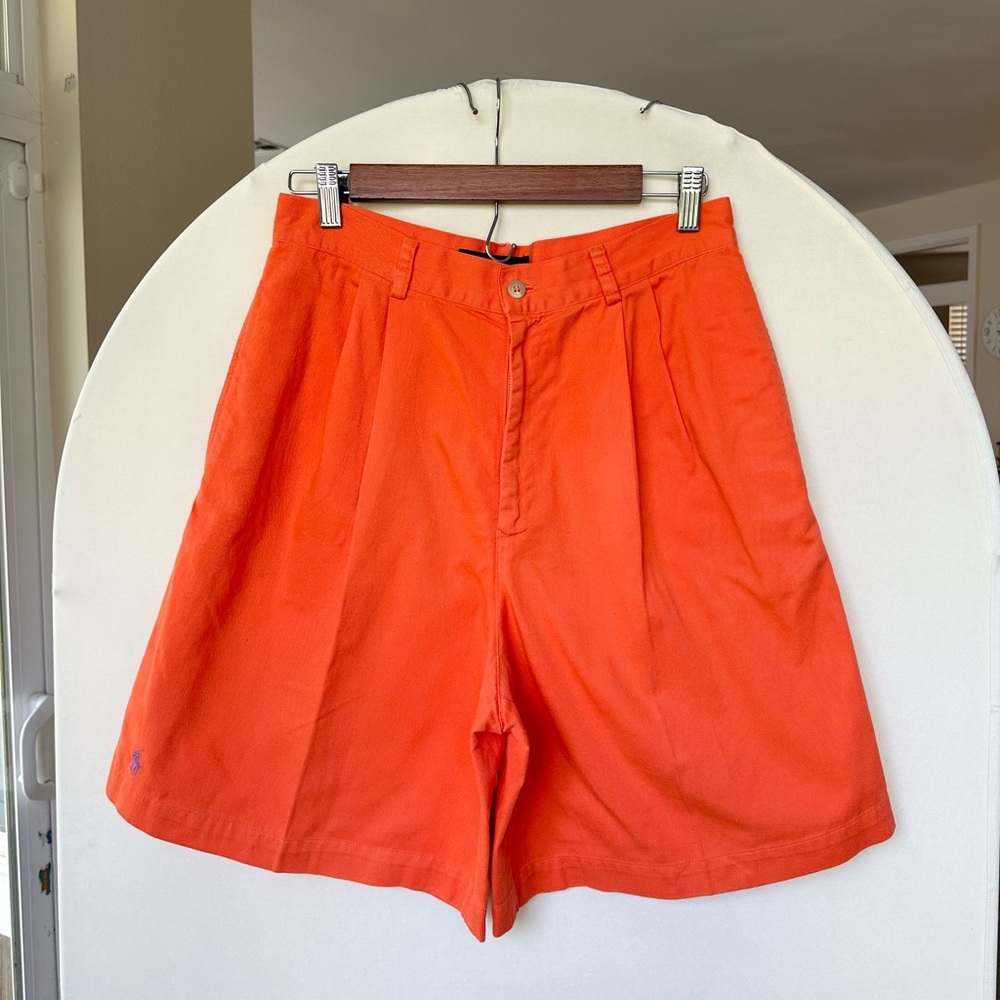 Vintage Ralph Lauren Logo Pleat Front '90s Shorts Purple Orange Made in USA